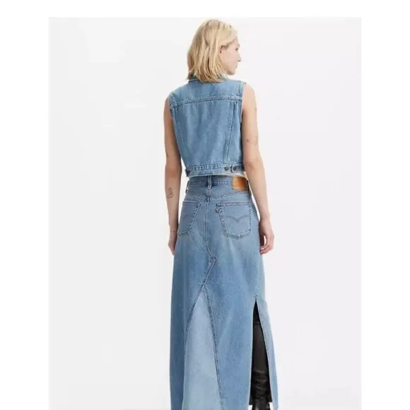 ❤️Levi’s NWT Iconic Long Contrast Denim Skirt - Picture 2 of 13